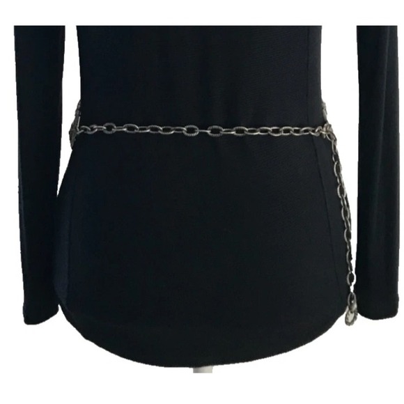 Silver Tone Chain Belt with Rose Design & Rhinestone Details, Adjustable Closure - Picture 2 of 12